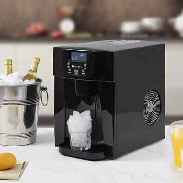 Льодогенератор Juskys PIM200L з прямим дозатором та таймером, чорний, до 12 кг/добу, 2 розміри кубиків, 2 л резервуар, лід за 6-10 хвилин