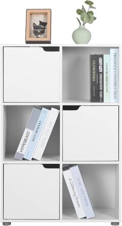 Білий книжковий стелаж WOLTU з 3 дверцятами, 6 полицями, шафа для книг, офісний роздільник, 29x91x59,6 см