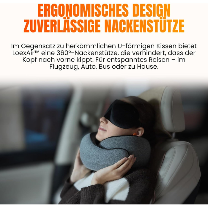 Подорожня подушка для шиї з капюшоном з ефектом пам'яті (Memory Foam) для літака, авто та поїздок, 100% бавовна, світло-сіра (Hooded Pro)