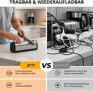 Електричний точило для ножів Flechazo, портативний USB-C зарядний пристрій, для грубого та тонкого заточування лез, пластик