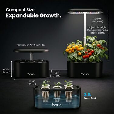 Nouri Smart Garden 12 Pod: Гідропонна система для вирощування томатів та трав вдома з LED-підсвіткою та додатком