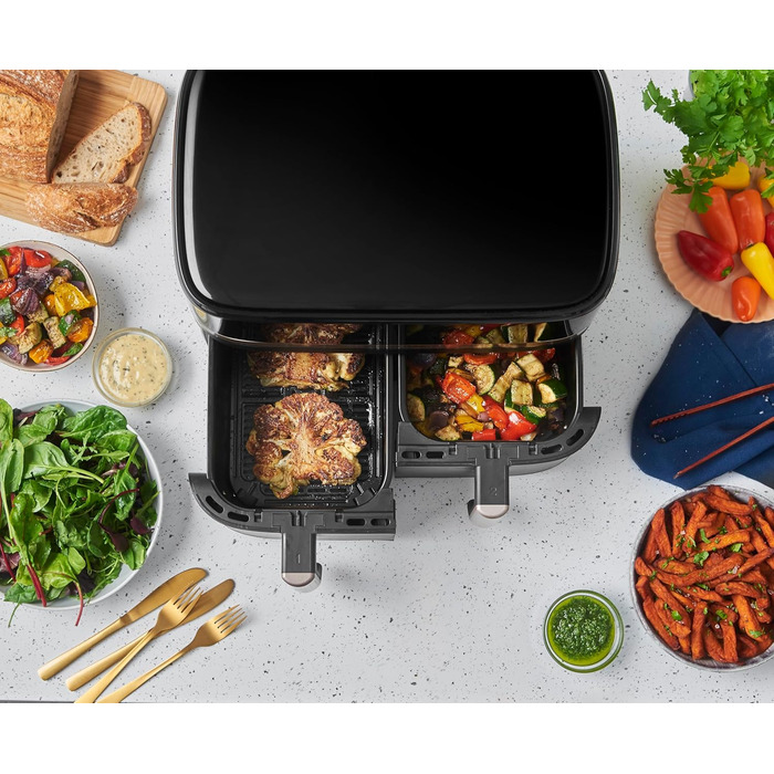 Аерофритюрниця Russell Hobbs SatisFry 9 л, 2 камери, 9 програм, тиха, без олії, посудомийна, до 200°C, функція підтримки тепла