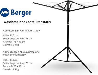 Складана сушарка для білизни BERGER Super Pop Up з підставкою та чохлом, стійка до погоди, для кемпінгу та балкона (Чорна)