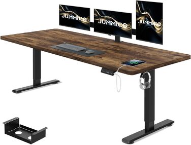 Електричний стіл JUMMICO з регулюванням висоти 160x80 см з кабельним лотком, USB, вінтажний коричневий