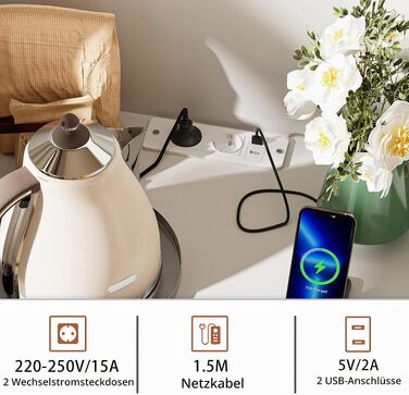 Кухонна шафа-буфет з LED-підсвіткою та розеткою, білий сайдбор з шухлядою, полицею для мікрохвильової печі та великою секцією, 60x40x123 см