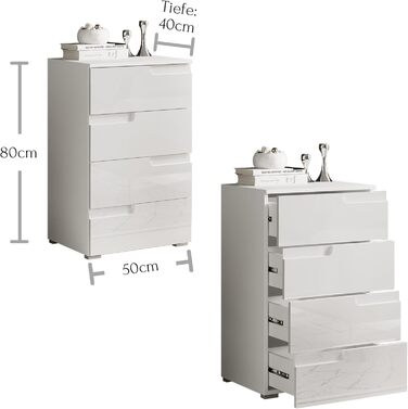 Комод Stella Trading SPICE, білий глянець, сучасний, 50x80x40 см, з великим місцем для зберігання, для вітальні