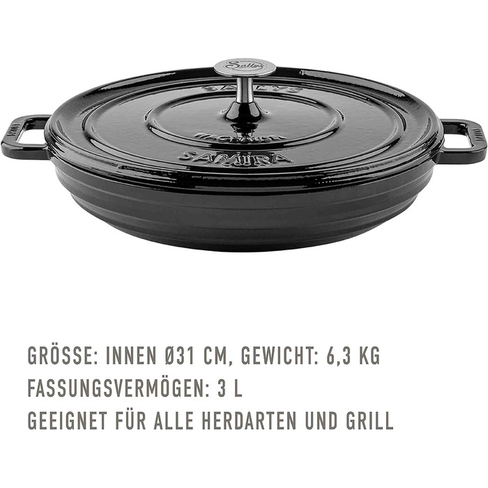 Чавунний казан Sallys 'Samira' Deluxe, 2,2 л, для всіх плит і духовки, до 250°C, чорний Fury Black Majolika, преміум-якість