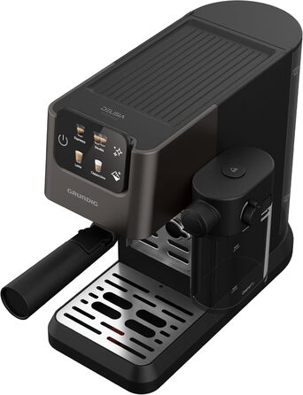 Еспресо-кавоварка GRUNDIG KSM 5330 з молочним контейнером, 1628 Вт, 15 бар, двійна насадка, сенсорний дисплей, BrewSense, CreamyPro, нержавіюча сталь/чорна