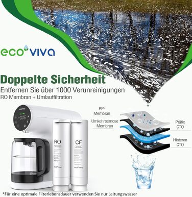 Система зворотного осмосу Ecoviva для чистої питної води з 5-ступеневою фільтрацією, монітором TDS, біла. Фільтр-осмос для крана, без встановлення WP-RO-200G