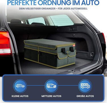 Складаний органайзер у багажник авто HELDENWERK® Premium з антиковзаючим покриттям (липучки), зелений з темно-зеленим кантом