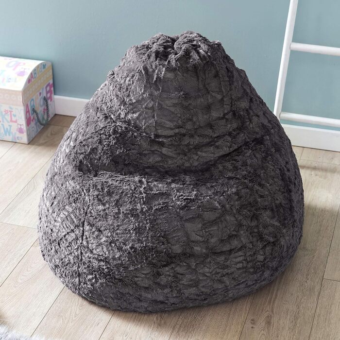 Дитячий пуф Lumaland Fluffy, 60x45 см, м'який плюш, знімний чохол, сірий, 120 л – сидіння для дівчаток і хлопчиків