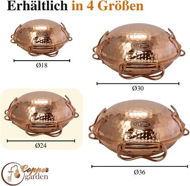 Мідний казан-катаплана CopperGarden® 18 см, ручне лудіння, португальський, для газу, вогню, гриля та духовки, ідеальна теплопровідність, молоткова обробка