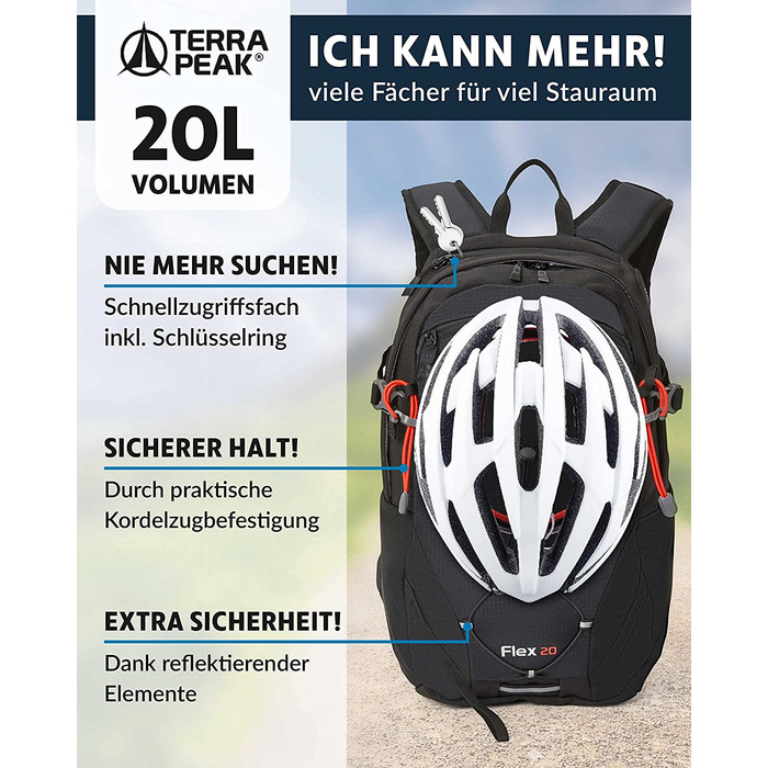 Туристичний рюкзак Terra Peak Flex 20L, чорний, з вентиляцією спини, питною системою та дощовиком, поліестер 3D Air Mesh, для походів та міста