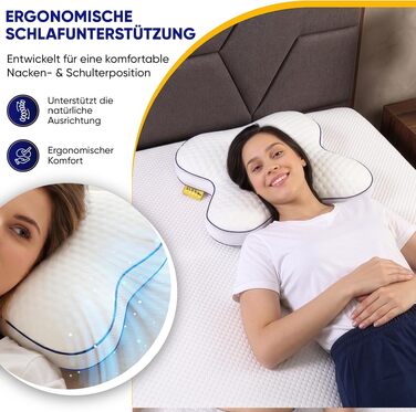 Ортопедична подушка-метелик SLEEP COMFY з ефектом пам'яті (Memory Foam), ергономічна підтримка шиї від болю та мігрені, сертифікат Oeko-TEX, для сну на боці