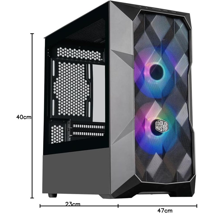 Корпус для ПК Cooler Master TD300 Mesh Mini-Tower для Micro-ATX та Mini-ITX, ігровий корпус з високим повітряним потоком, 2 ARGB вентилятори 120 мм, бічна панель із загартованого скла, знімна кришка, ARGB/PWM-хаб