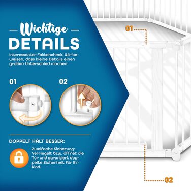 KIDUKU® Манеж для дітей 7,2 м XXL складаний з дверима, подвійний захист, 8 секцій, білий, огорожа для малюків