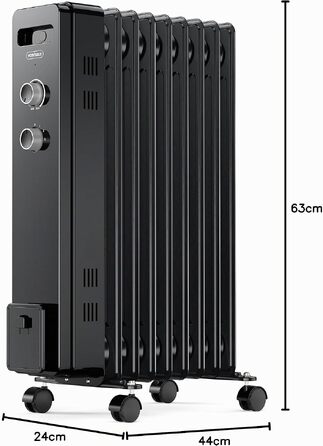 Масляний обігрівач VonHaus 2500W, електричний радіатор з термостатом, 3 режимами нагріву та таймером на 24 години, 9 секцій (Чорний)