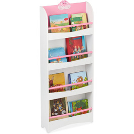 Дитяча книжкова полиця Relaxdays, 124x50,5x15 см, 4 секції, МДФ, біло-рожева, з малюнком лебедя