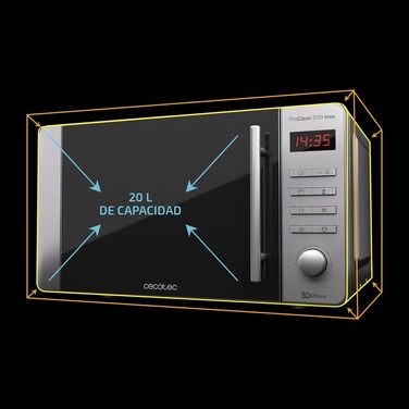 Мікрохвильова піч Cecotec Proclean 5010 Inox Wave, 20 л, 1150 Вт, з грилем, технологія 3DWave, LED-дисплей, нержавіюча сталь