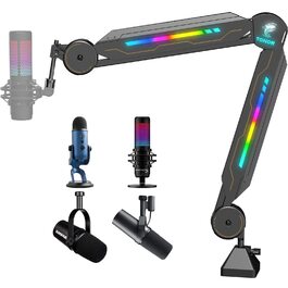 Мікрофон геймерський TONOR з RGB підсвіткою та тримачем - регульований мікрофонний кронштейн T90 з 11 ефектами для стрімінгу
