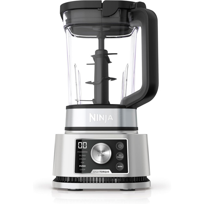 Блендер Ninja Foodi Power Nutri Mixer 3-в-1, 1200 Вт, автоматичні програми, для смузі, густих намазок і заморожених напоїв, 2,1 л глечик, 700 мл стакан і 400 мл чаша з Power-мішалкою, сріблястий, CB350EU
