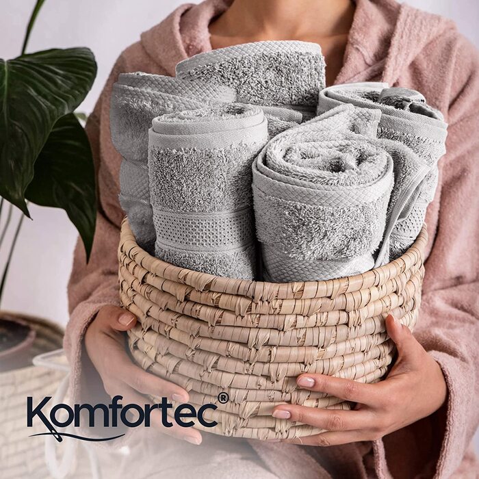 Набір рушників Komfortec 8 шт. 100% бавовна, 4 великих банних 70x140 см і 4 рушники для рук 50x100 см, м'яка махра, сріблястий колір