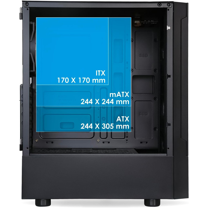 Корпус для ігрового ПК EMPIRE GAMING Sapphire ARGB, середній Tower ATX/Micro-ATX/ITX, бокова панель із загартованого скла, 3 вентилятори 120 мм ARGB, MB Sync, чорний