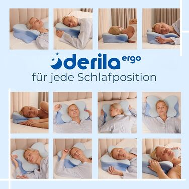 Ергономічна подушка для шиї та голови Derila з ефектом пам'яті (Memory Foam), ортопедична підтримка для сну на боці, спині та животі, 54x36x12 см