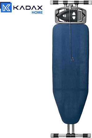 Складана прасувальна дошка KADAX 120x42 см з алюмінію з підставкою для праски, тримачем для кабелю, регулюванням висоти та розеткою, темно-синя