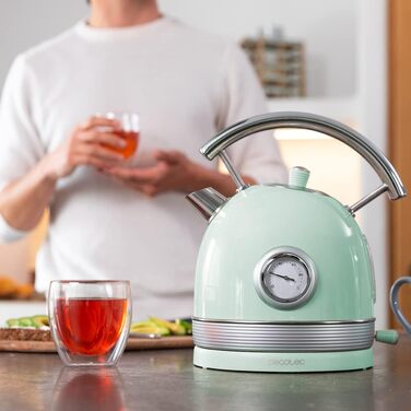 Електрочайник Cecotec ThermoSense 420, 1,8 л, 2200 Вт, з індикатором температури, нержавіюча сталь, вінтажний стиль, зелений