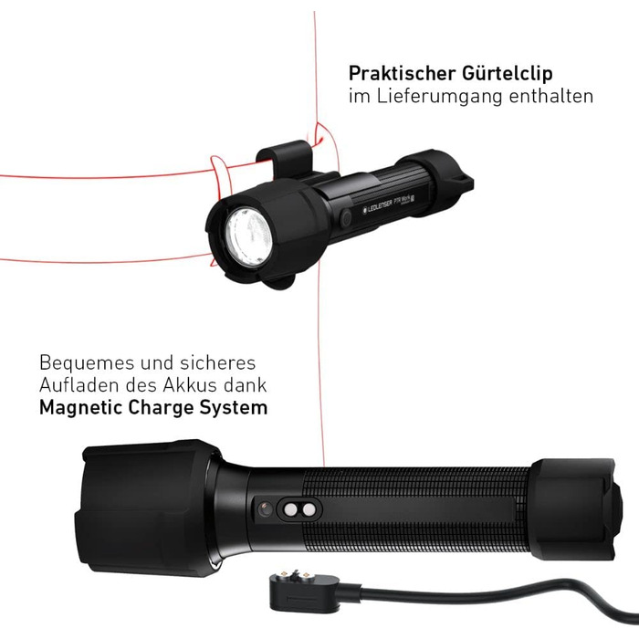 Ліхтарик Ledlenser P7R Work, LED, акумуляторний, 900 люмен, IP68, 21700 Li-ion, фокусування, висока CRI, USB-магнітна зарядка, дальність 240 м, станція зарядки
