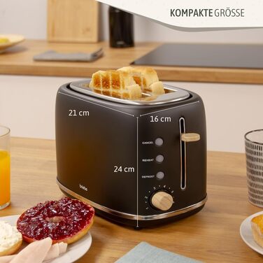 Тостер Briebe Nordic Set 2-слотовий з широкими прорізами, підставка для булочок, 6 режимів + Електричний чайник 1.7л 2200Вт, швидке нагрівання, без BPA, набір для сніданку, чорний