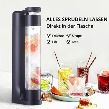 Сифон для газування води Seltzer Sprudelwasser-Maschine, домашній содоmaker з 2 BPA-free пляшками по 1 л, сумісний з балонами CO2 60 л, чорний