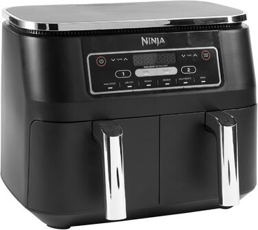 Аерофритюрниця Ninja Foodi Dual Zone 7,6 л, 2 кошики, цифрова, антипригарне покриття, 6-в-1, для 4-6 порцій, чорна (AF300EU)