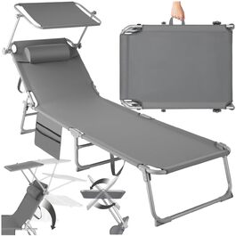 Лежак для відпочинку Tectake®: складаний, портативний, з кишенею, для балкона, тераси, кемпінгу (сірий)