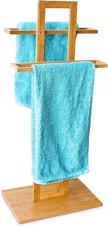 Бамбуковий тримач для рушників Relaxdays, 2 перекладини, 85x37x25 см, підлоговий, натуральне дерево, для ванної кімнати