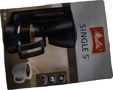 Кавоварка крапельна Melitta Single5, скляна колба, 5 чашок, чорна, з функцією захисту від крапель