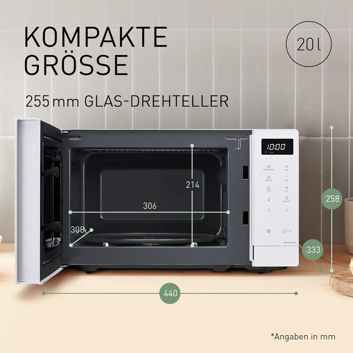 Мікрохвильова піч Panasonic NN-ST21QWEPG 20л, 800 Вт, біла - соло, з автоматичним розморожуванням та 11 програмами