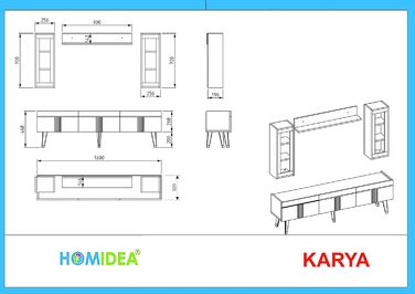 Гірка для вітальні Homidea KARYA, ТВ-тумба, меблі під телевізор з 3 дверцятами, сучасний дизайн, горіх/мармур