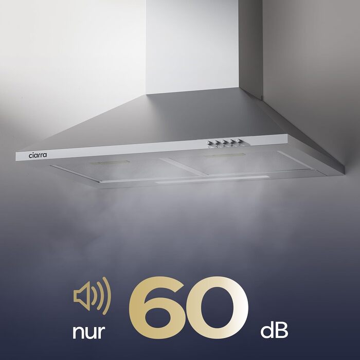 Витяжка для кухні CIARRA CBCS6201 60 см, нержавіюча сталь, пірамідальна, 404 м³/год, режим відведення та рециркуляції, з вугільним фільтром CBCF002X2, A++