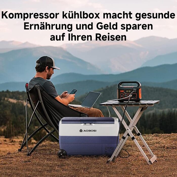Автомобільний компресорний холодильник AAOBOSI 50л з Wi-Fi, 12/24V/220V, -20°C для авто, кемпінгу, вантажівок, з двома зонами охолодження