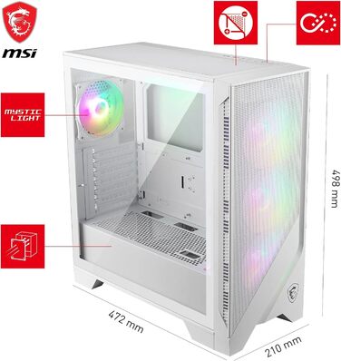 Корпус для ПК MSI MAG Forge 320R Airflow White ATX, підтримка RTX 40, ARGB підсвітка, магнітний пиловий фільтр, загартоване скло, USB 3.2
