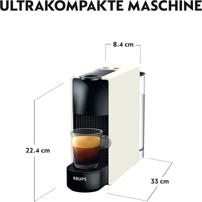 Кавомашина Nespresso Essenza Mini Krups для еспресо та лунго, 19 бар, біла - компактна модель XN1101