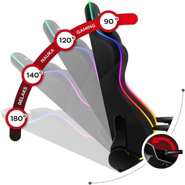 Ігрове крісло Huzaro Force 6.2 RGB Mesh з LED-підсвіткою, ергономічне, чорне, до 130 кг, регульована висота, підголівник і поперекова підтримка, тканина карбон