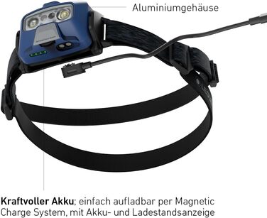 Ліхтарик налобний Ledlenser HF6R Core, 800 люмен, синій, акумуляторний, водонепроникний IP68, з червоним світлом для туризму та аутдору