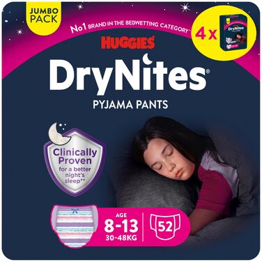Нічні підгузки-труси Huggies DryNites для дівчаток 8-13 років, 52 шт, Pyjama Pants