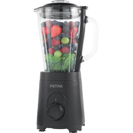 Скляний стаціонарний блендер Petra PT5531MBLKVDE, 1.5 л, BPA Free, 600 Вт, імпульсний режим, 2 швидкості, нержавіюча сталь, безпечна кришка, мірна шкала, для смузі