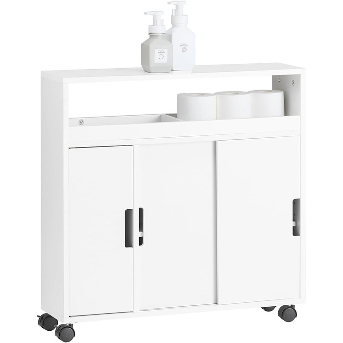 SoBuy BZR02-W шафа для ванної з ДСП, біла, на колесах, з відкритою полицею, вузький бічний стелаж 70x71x20 см