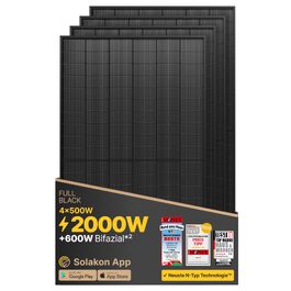 Двосторонній сонячний модуль Solakon Bifacial Glass-Glass N-Type Full Black, 500 Вт для балкона та фотоелектричних систем (1 шт)