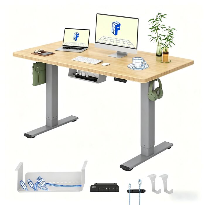 Ергономічний стіл FLEXISPOT з регульованою висотою 160x80 см, бамбукова стільниця, чорна рама